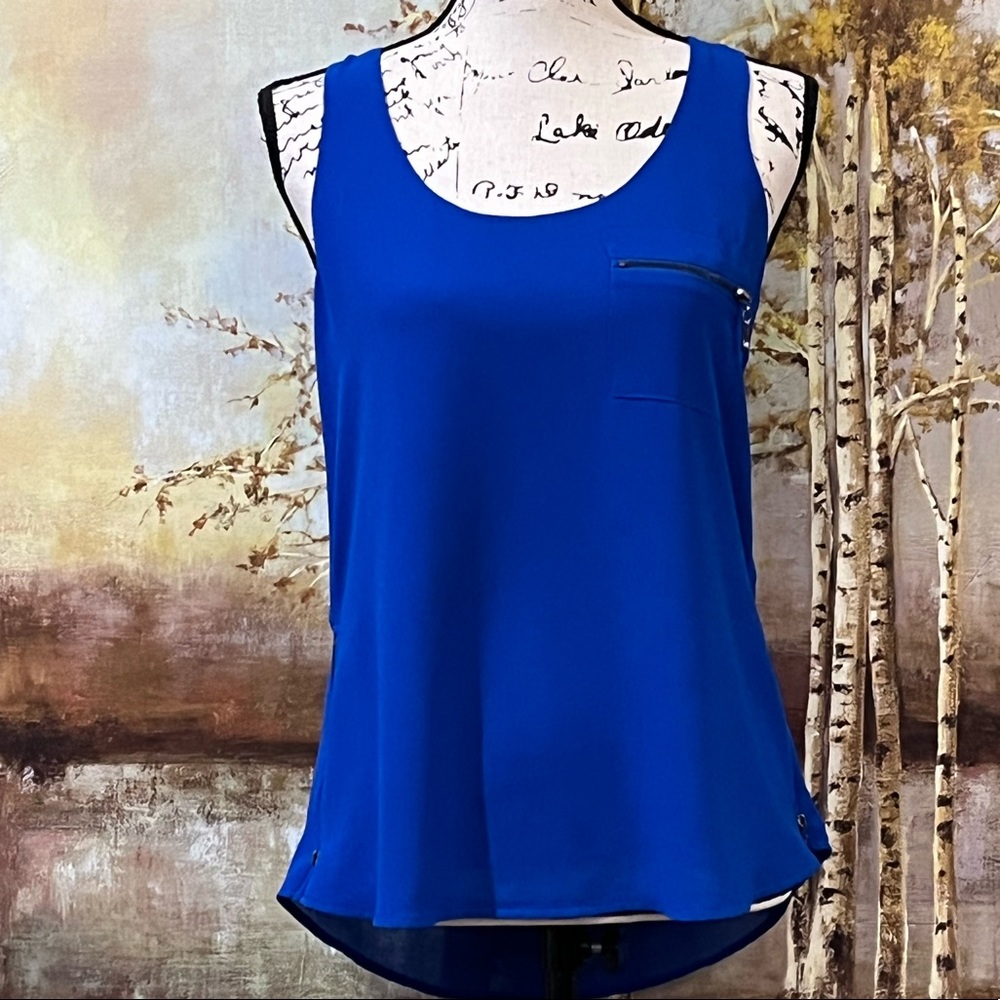 EUC MY MICHELLE Pretty Blue, Zipper Accented High/Low Tunic